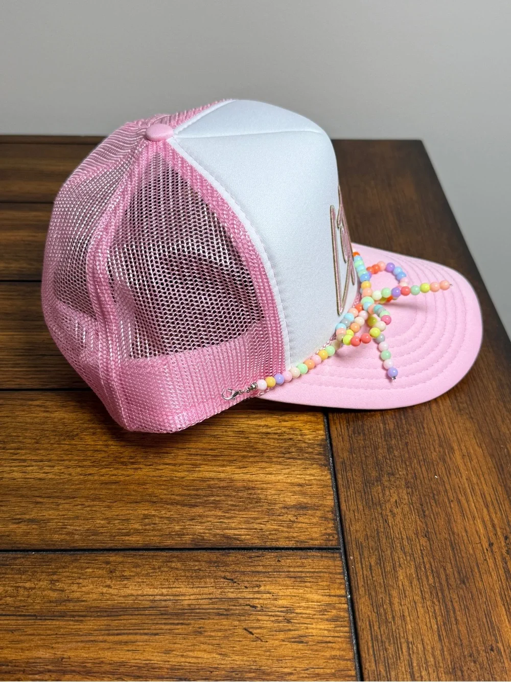 Let Them Pink Mesh Trucker Hat with Beaded Accent
